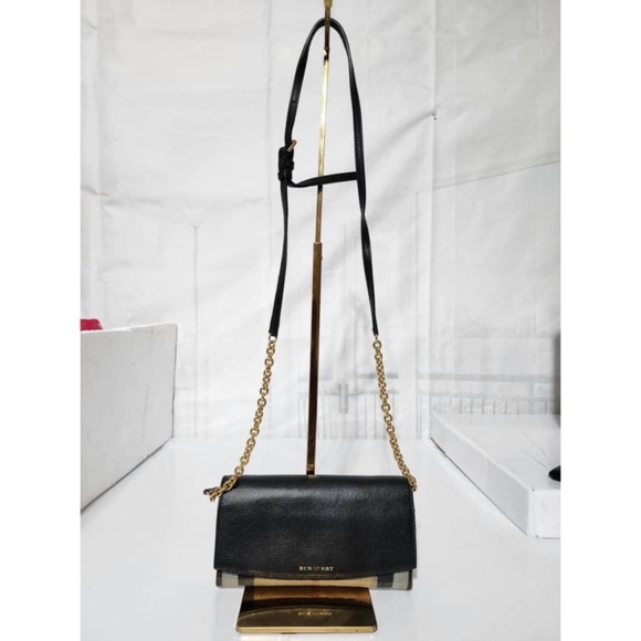 Authentic Burberry Henley Wallet on Chain Leather with House Check Canvas - Picture 1 of 15